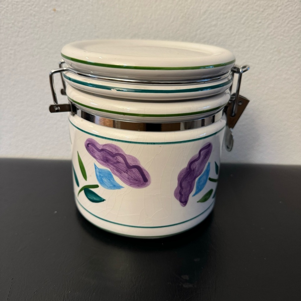 Vintage Verona Designs Floral Ceramic Storage Jar with Lid 6”
